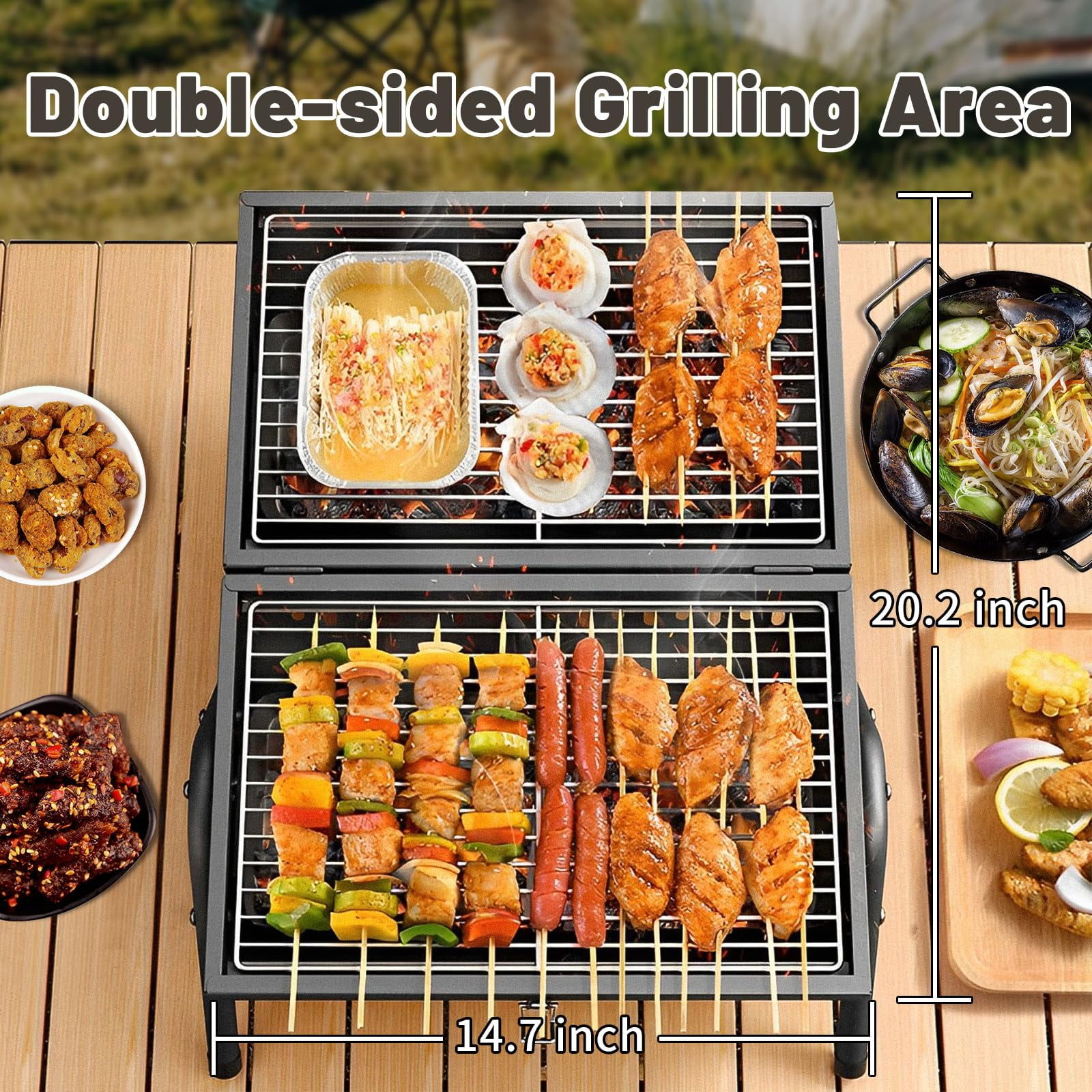 Mibote Portable Iron Charcoal BBQ Grill for Camping and Picnics