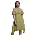 thumbnail image 1 of Bimba Green Leaves Print Womens Chic Style Cold Shoulder Shift Dress Summer Tunic - X-Small, 1 of 6