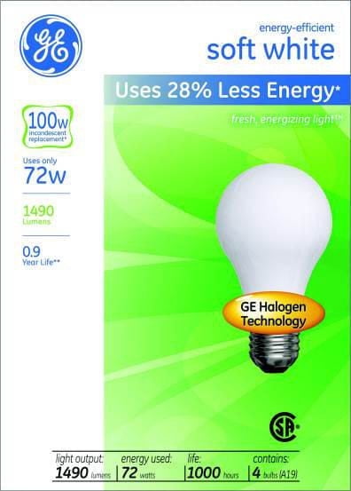 GE Energy-Efficient 72W A19 4PK