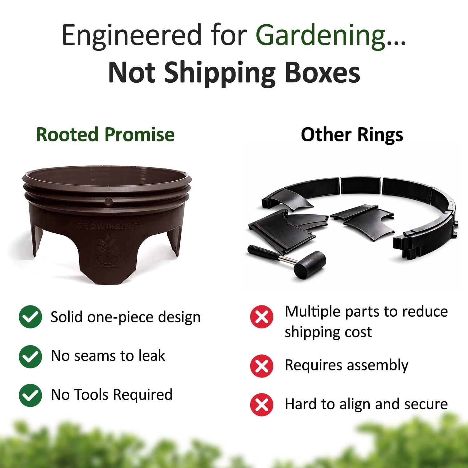 Rooted Promise 7 inch Solid Planting Grow Rings, Perfect for Deep Watering Veggies Herbs and Flowers, Protection and Edging of Garden Plants, Brown, Made in The USA - Pack of 4