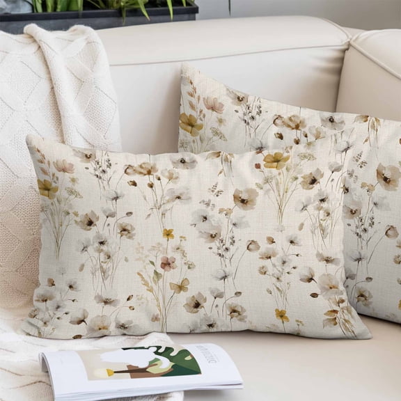 Vintage Spring Floral Pillow Covers 12"x20", Summer Botanical Rustic Soft Brushed Microfiber Breathable Throw Pillow Covers, Pillowcase with Zipper for Couch Sofa Bedroom Living Room