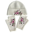 thumbnail image 3 of CUZIBR Womens Gloves Crochet Flower Embroidery 2 Piece Set Hat Handmade Fingerless Mittens Cozy Soft Warm Outfits Outdoor Cold Weather For Unisex, 3 of 3