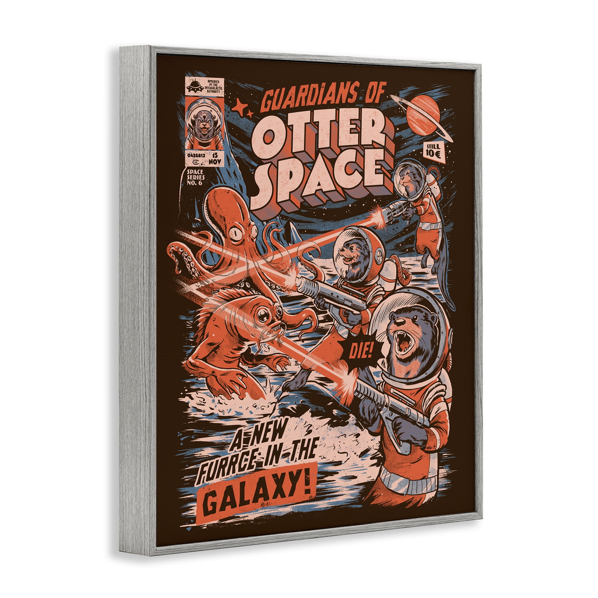 Stupell Industries Guardians Of Otter Space Retro Gray Framed Giclee Art, design by EduEly Designs