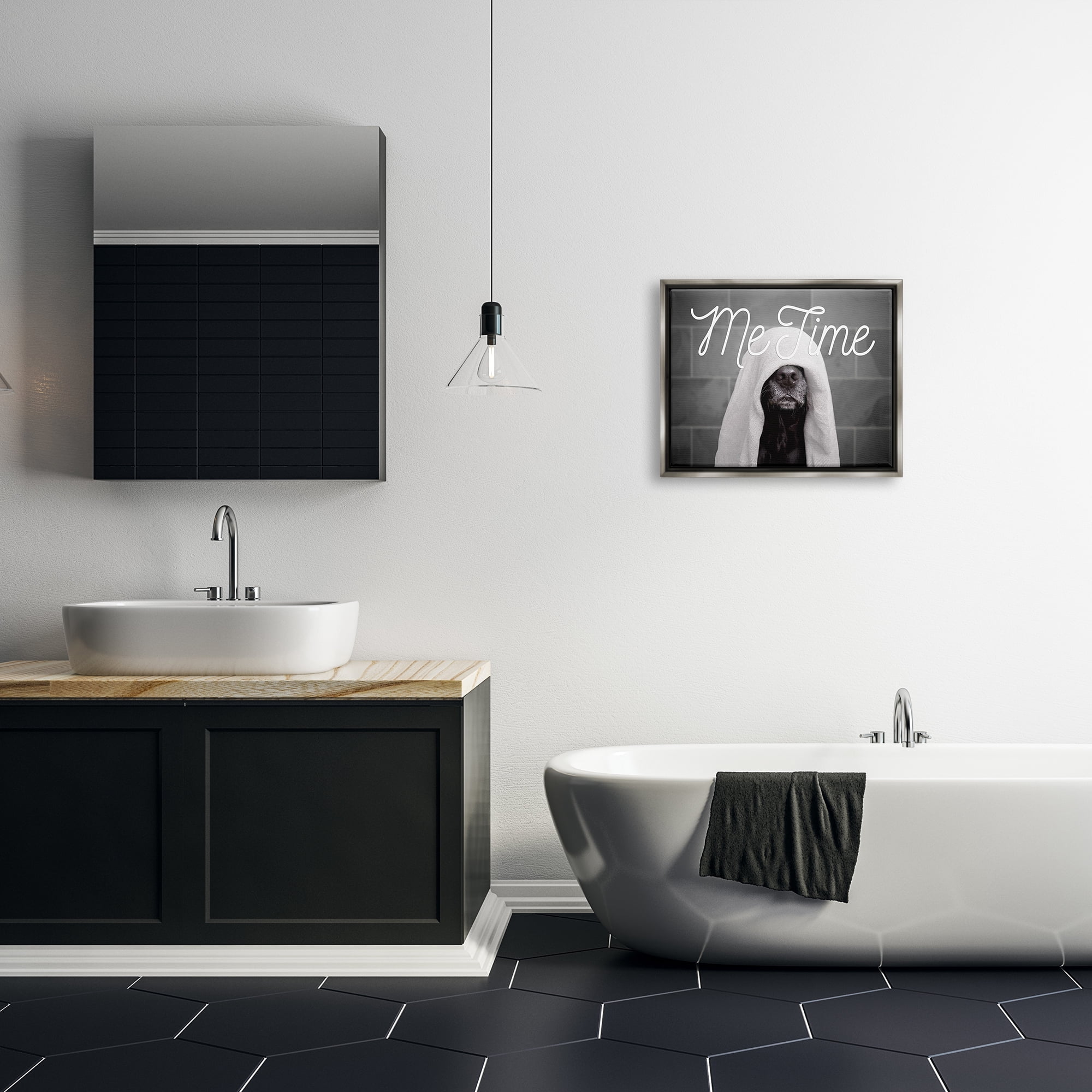 Stupell Industries Me Time Pet Dog Bathroom Portrait Luster Gray Framed Floating Canvas Wall Art, 16x20, by Adobe Stock