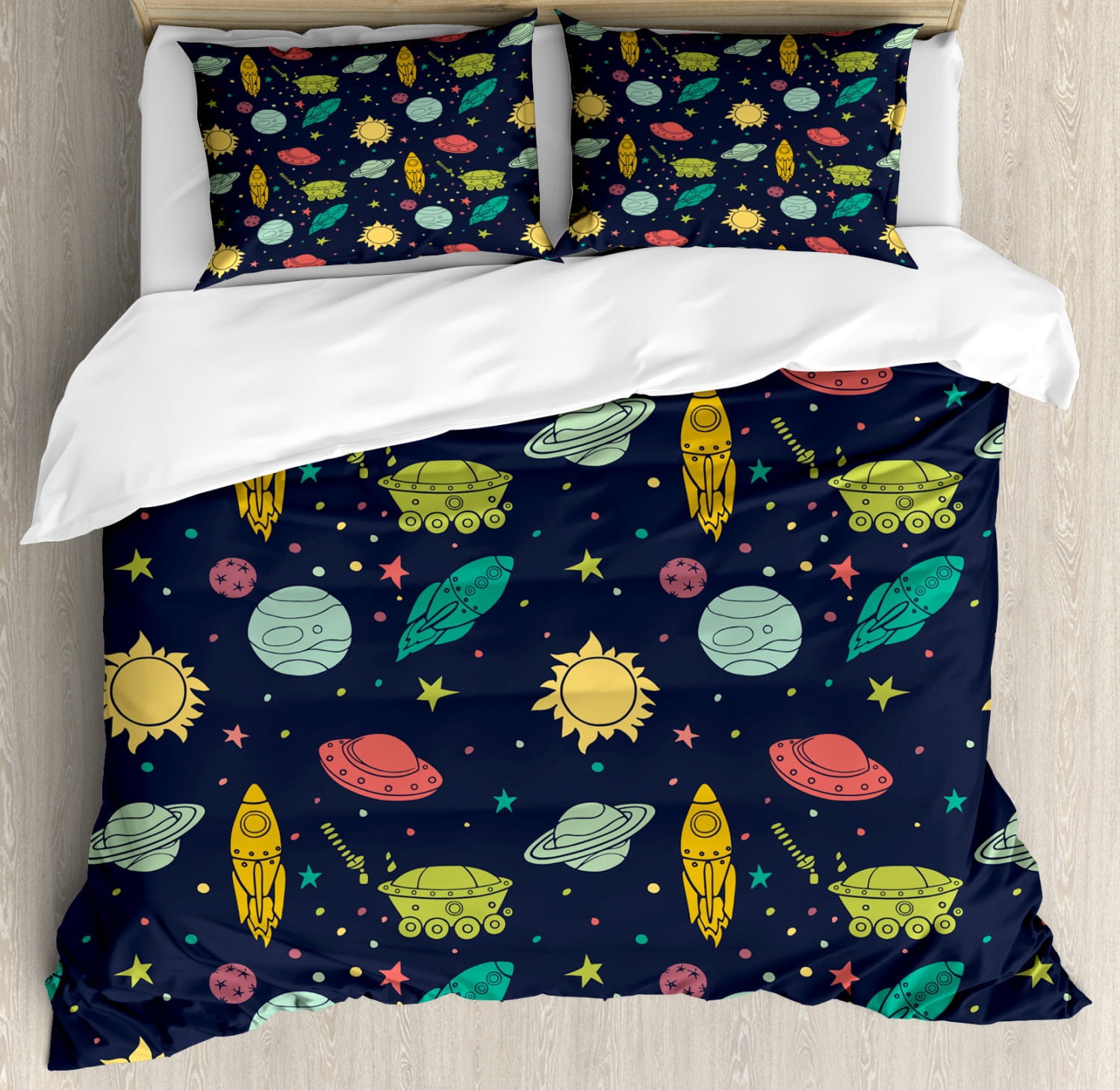 Outer Space Duvet Cover Set Queen Size, Galaxy Themed Image with Stars ...