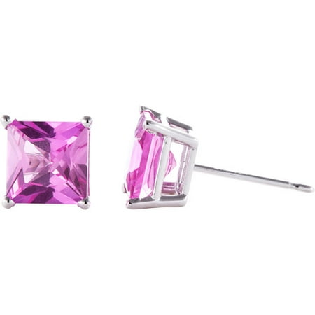3.26 Carat T.G.W. Lab Pink Sapphire 14kt White Gold Stud Earrings