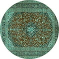 thumbnail image 1 of Ahgly Company Indoor Round Medallion Turquoise Blue Traditional Area Rugs, 6' Round, 1 of 4