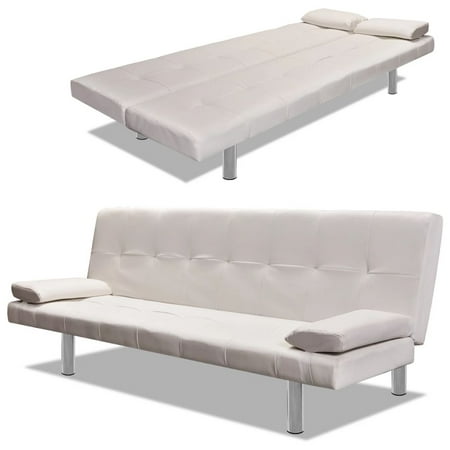 Sofa Bed with Two Pillows Artificial Leather Adjustable Cream (Best Adjustable Bed For The Money)