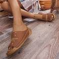 thumbnail image 2 of Orthopedic Sandals for Women Fashion Studded Splice Band Platform Slides Thick Cushion Slip on Low Wedge Slippers Brown Size 6.5, 2 of 9