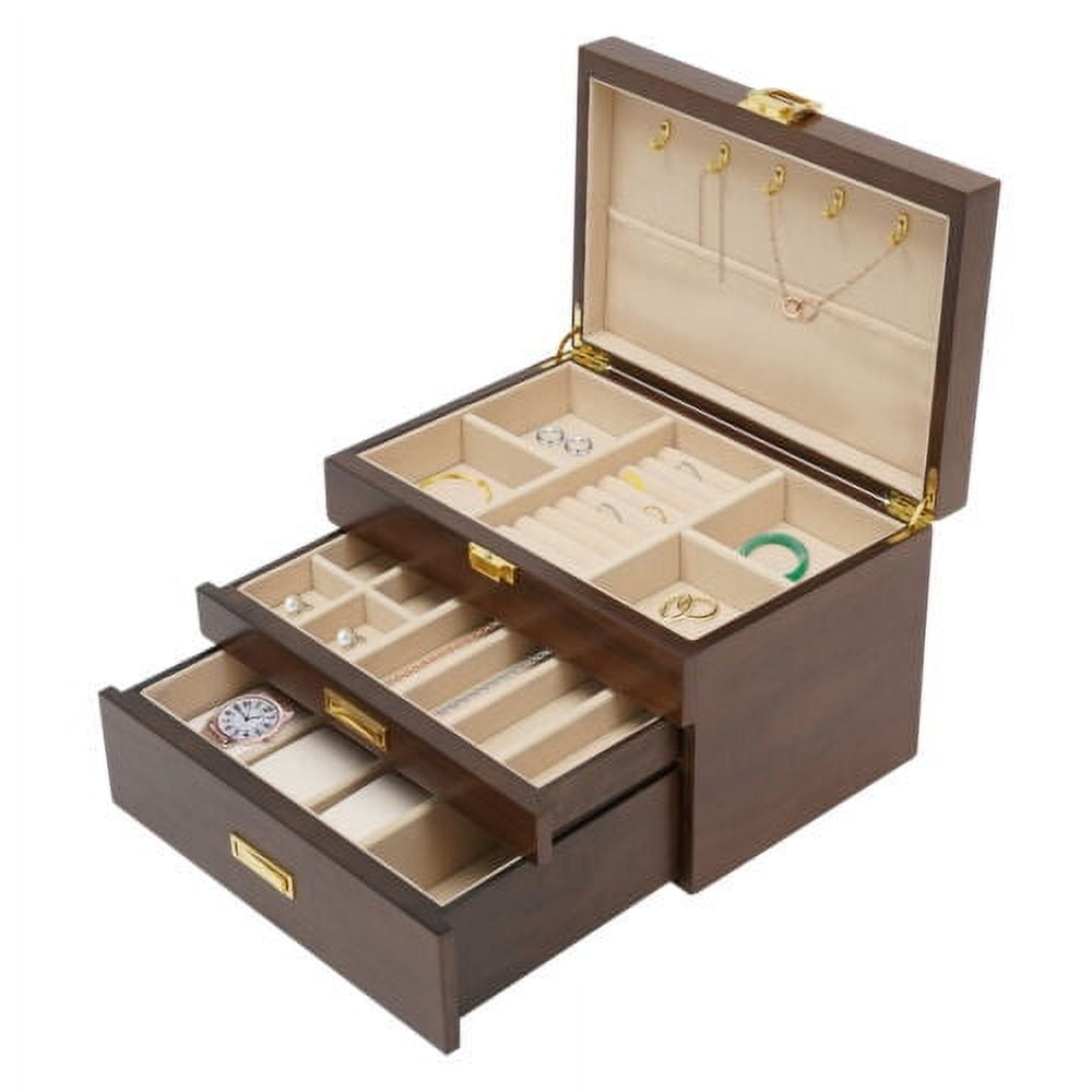28-Slot Men Watch Box Wooden Display Case Organizer Show Tray Jewelry Storage