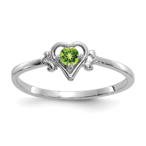 Diamond2Deal 14K White Gold Peridot Birthstone Heart Ring for Women Size-7
