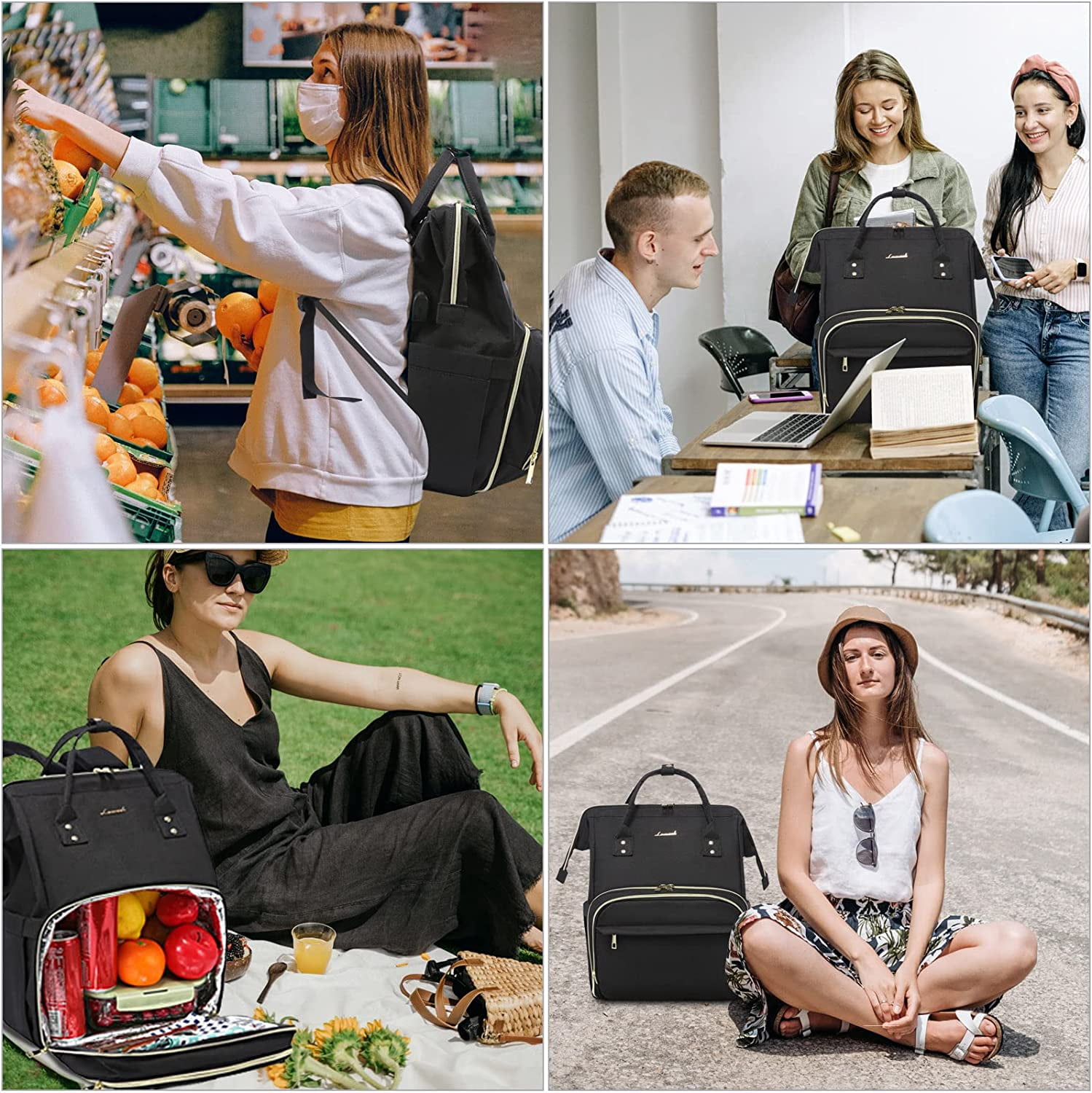 YOUI-GIFTS Nurse Backpack Laptop Backpack for Women with Stethoscope Case & USB Charging Port Anti Theft Travel Backpacks Bookbags Doctor Bag Fits 15.6 Inch Laptop and Notebook, Black