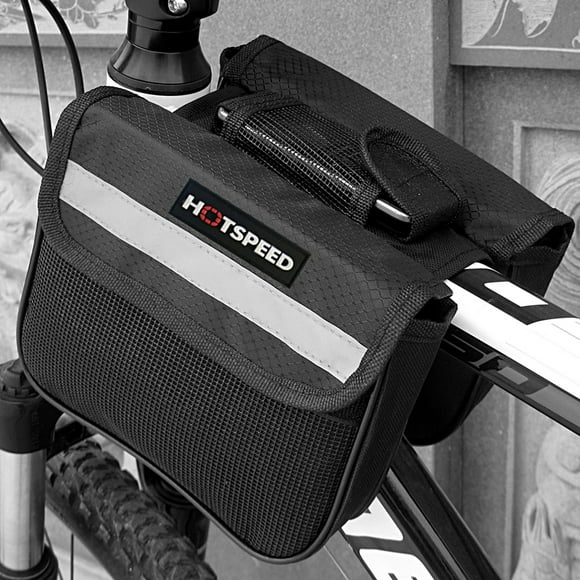 Bike Front Bag with Side Pocket Reflective Design Large Capacity Portable Multifunctional Item Storage Waterproof Phone Pouch MTB Road Bike Saddle Bag Cycling Equipment