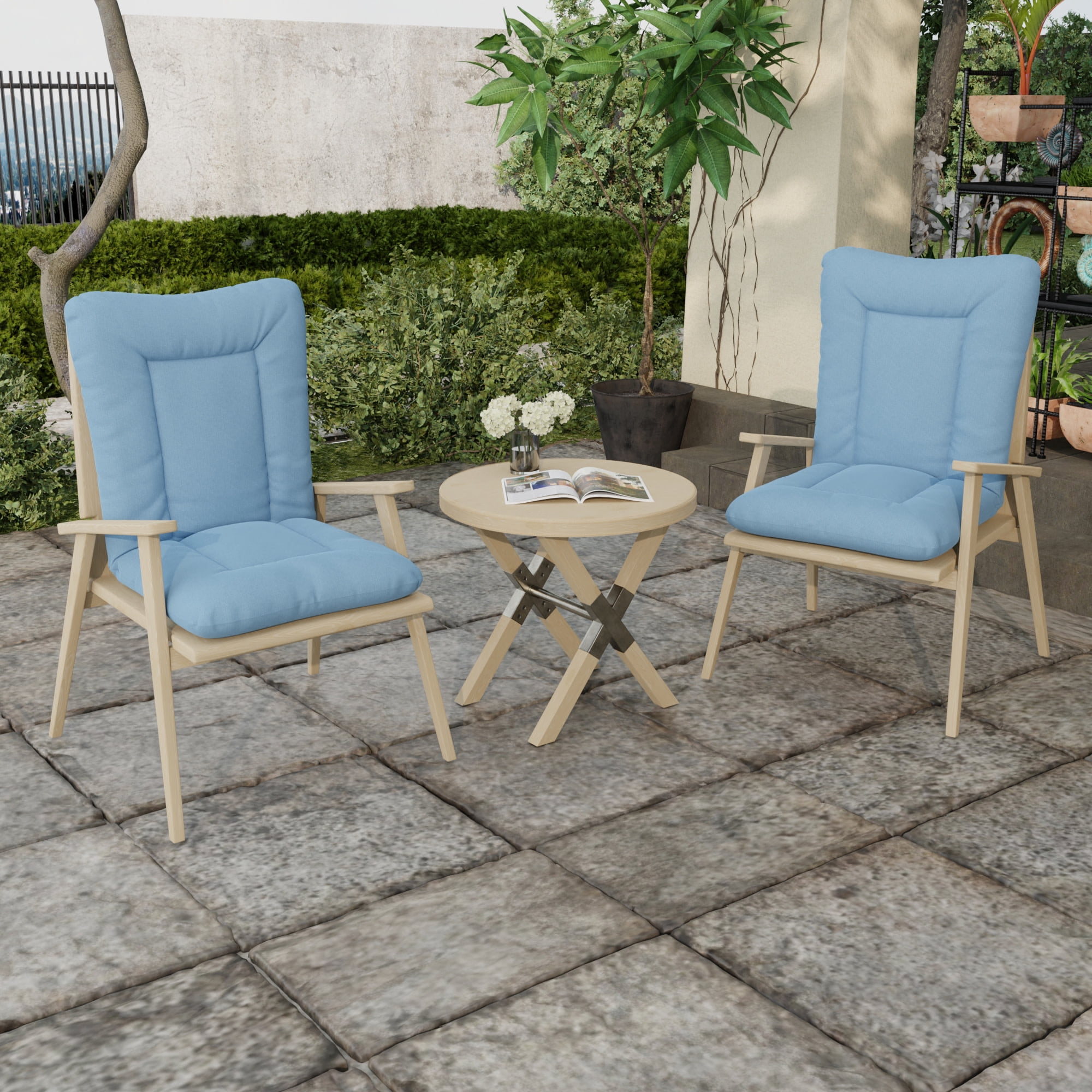 Jordan Manufacturing 38" x 21" McHusk Chambray Blue Crosshatch Rectangular Outdoor Wrought Iron Chair Cushion with Ties and Hanger Loop