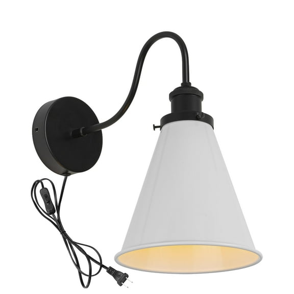 KAYYELAMP Wall Sconce UL Plug-in Cord Black Gooseneck With White Iron Cone Shade Retro Minimalist Style Wall Light Fixture For Cabinet Kitchen Hotel Bulb Sold Separately