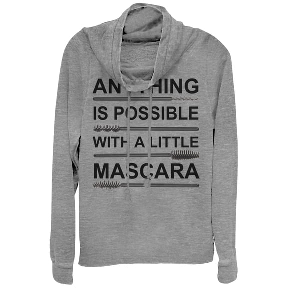 Junior's CHIN UP Anything Possible with Mascara  Cowl Neck Sweatshirt Gray Heather Medium