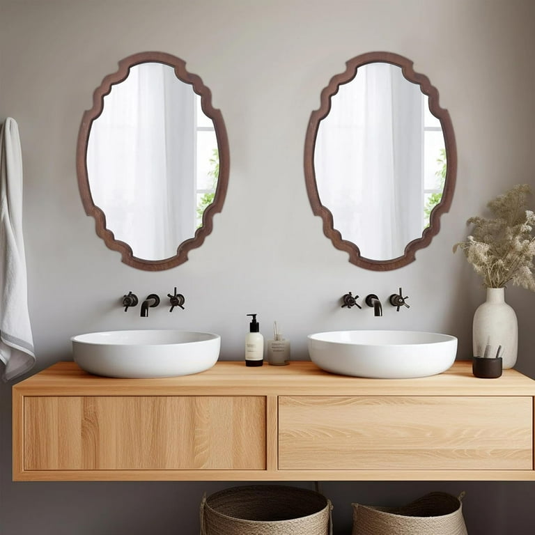 Wooden Oval Mirror Bathroom Oval Wall Mirror Small Circular Mirror For