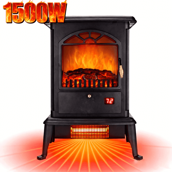 Seizeen 22” Electric Fireplace Heater, 1500W Infrared Quartz Space Heater with Remote Control, Adjustable Flame & Temperature, Overheat Protection, Indoor Use, Black