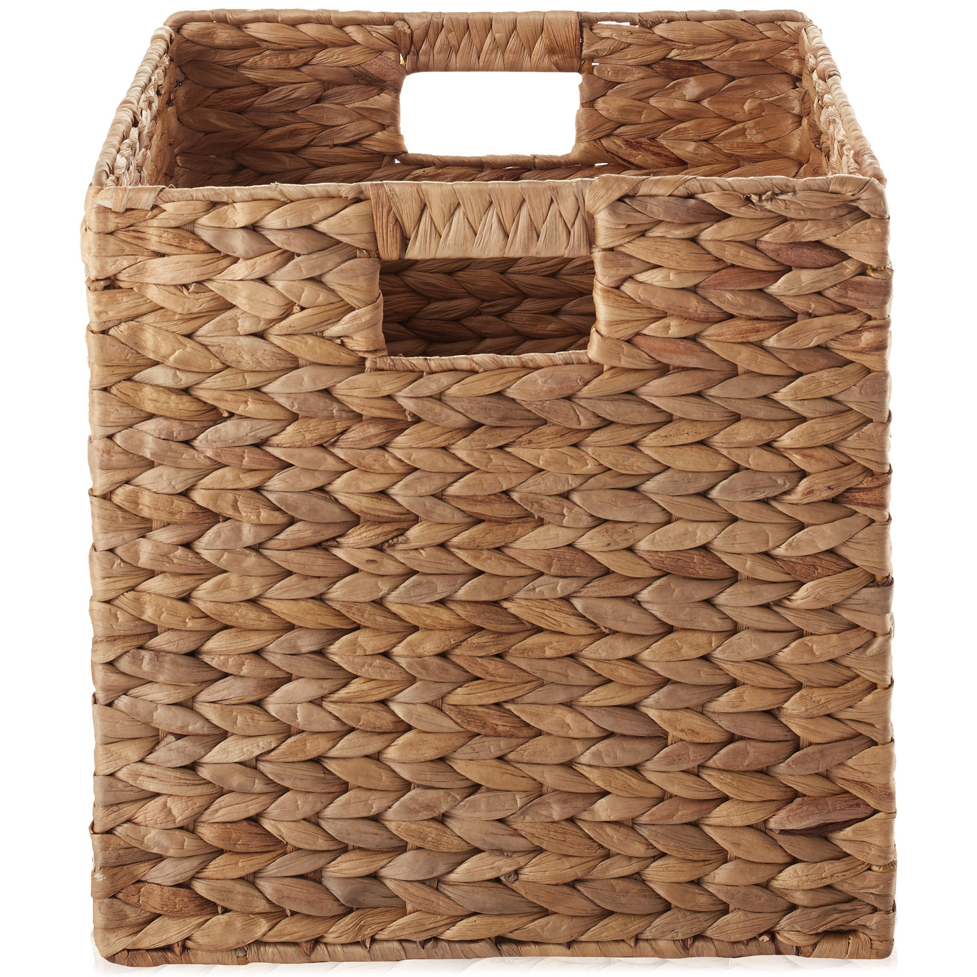 Casafield 13" x 13" Water Hyacinth Storage Baskets, Cinnamon - Set of 6 Collapsible Cubes, Handwoven Organizer BIns for Bathroom, Bedroom, Laundry