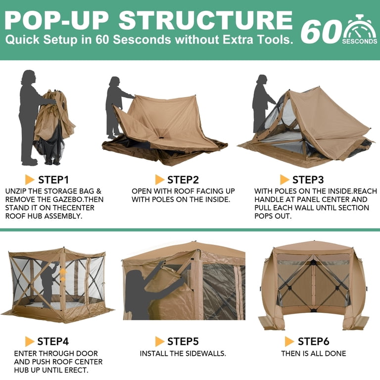 Hoteel 10x10ft Camping Gazebo Screen Tent, 5 Sided Pop-up Canopy