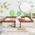 thumbnail image 2 of Bellemave King Size Floor Bed with Stairs and Fence Guardrails Floor Bed Frame with Bed Slats PU Leather Upholstered Daybed(King, White + Brown), 2 of 9