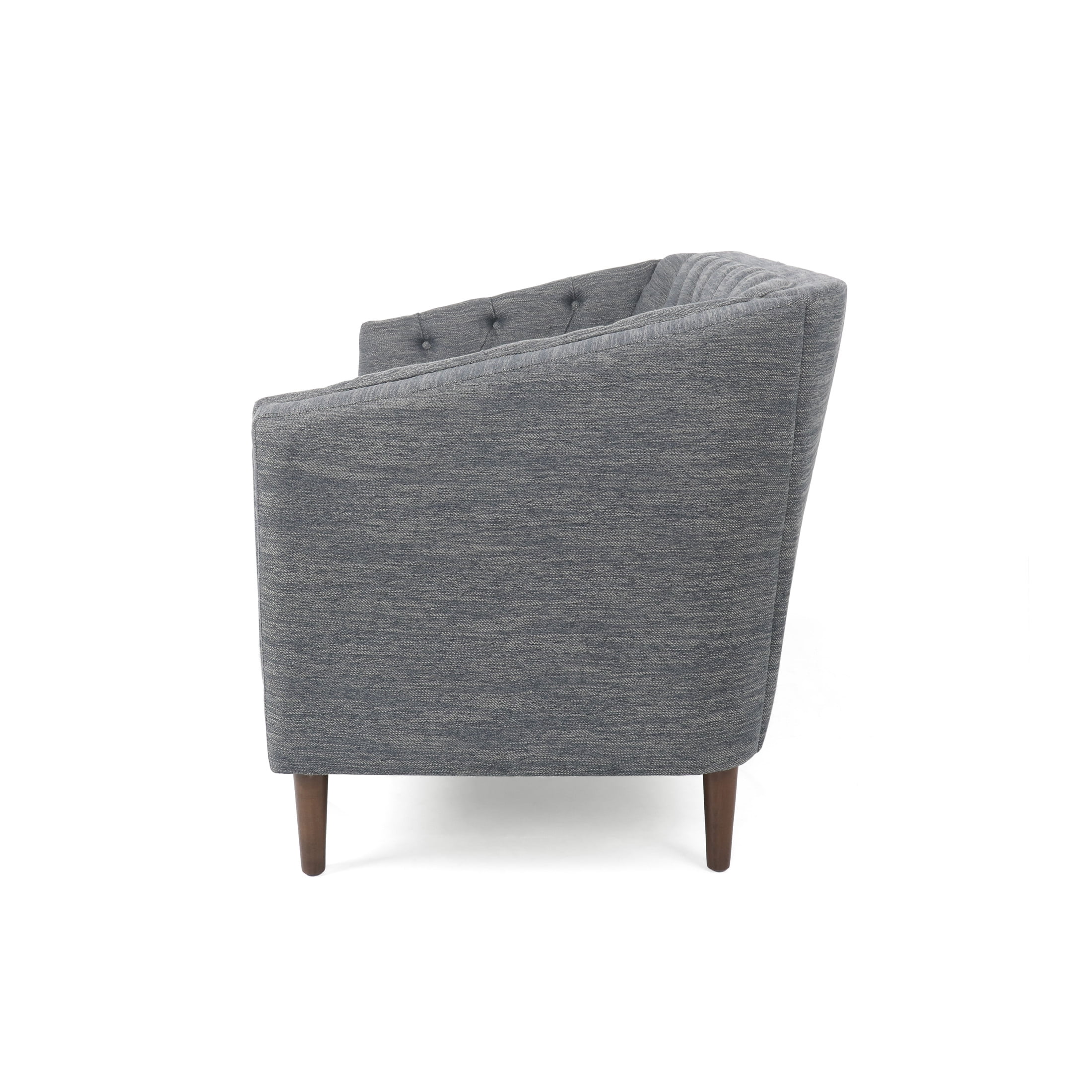 Noble House Brookover Fabric Tufted Loveseat in Charcoal With Espresso Finish