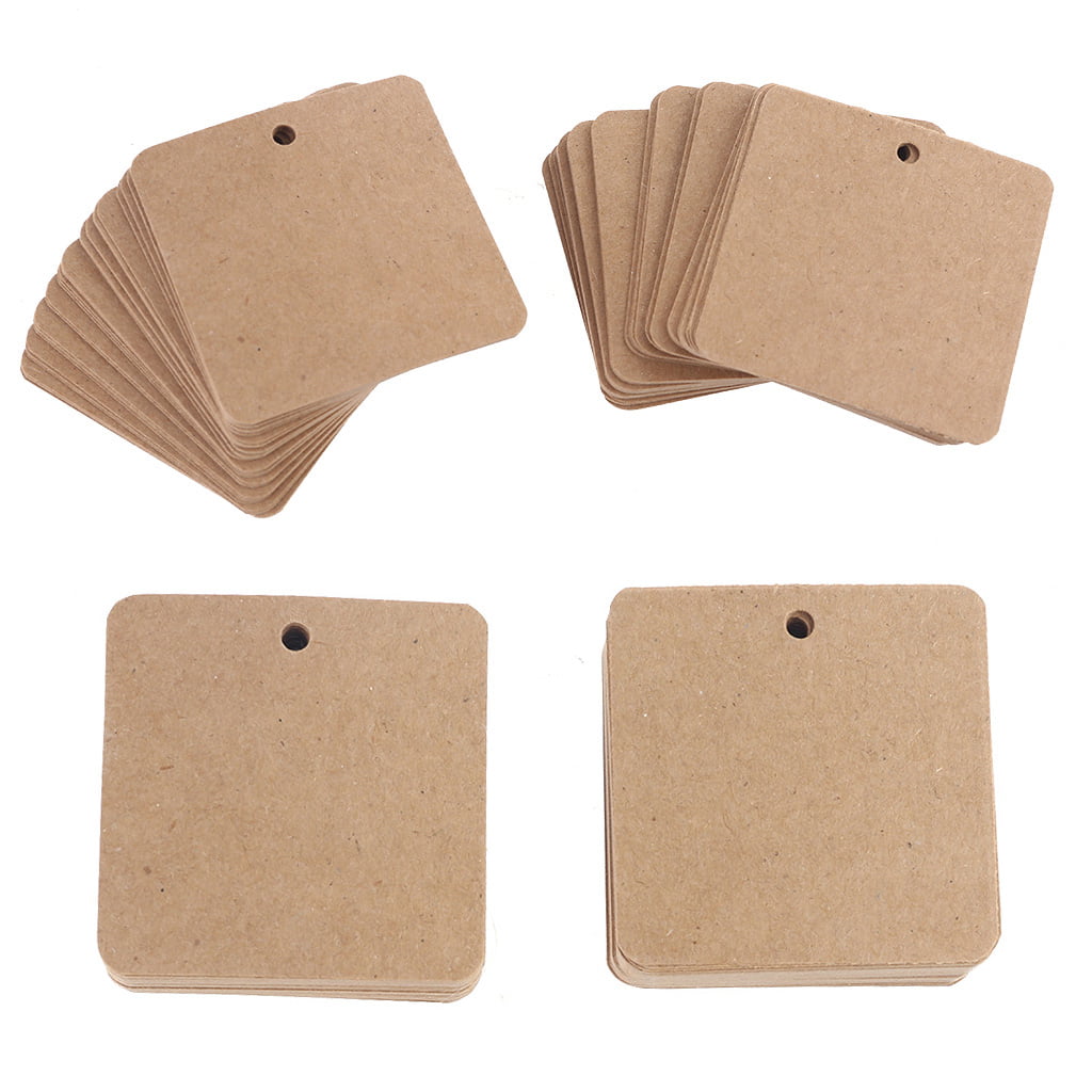 Kraft Paper Tags QINYUAN,100pcs Blank Square Kraft Paper Gift Hang Tags Wedding Label Price Card Craft with 10m Natural Jute Twine