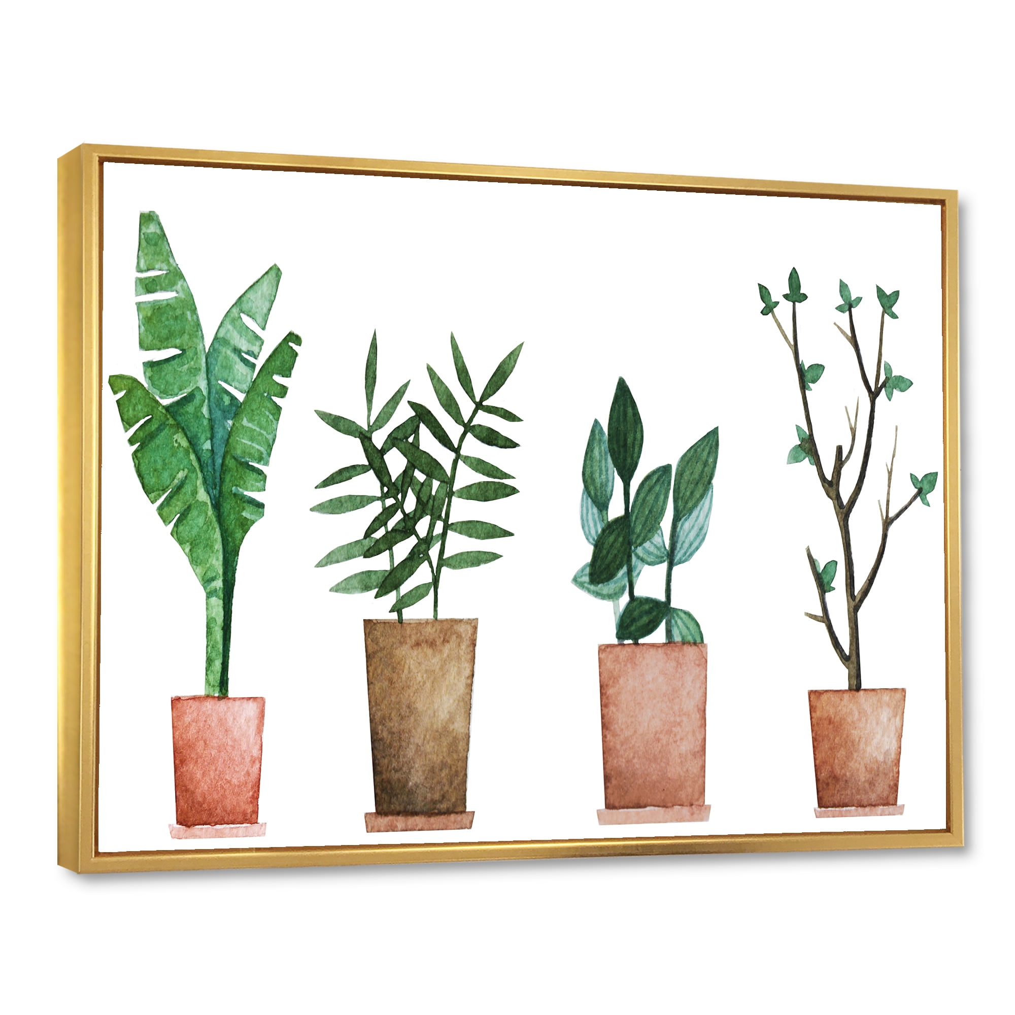 Designart 'Duo of Potted Flowers House Plants In Claypots' Farmhouse Framed Canvas Wall Art Print