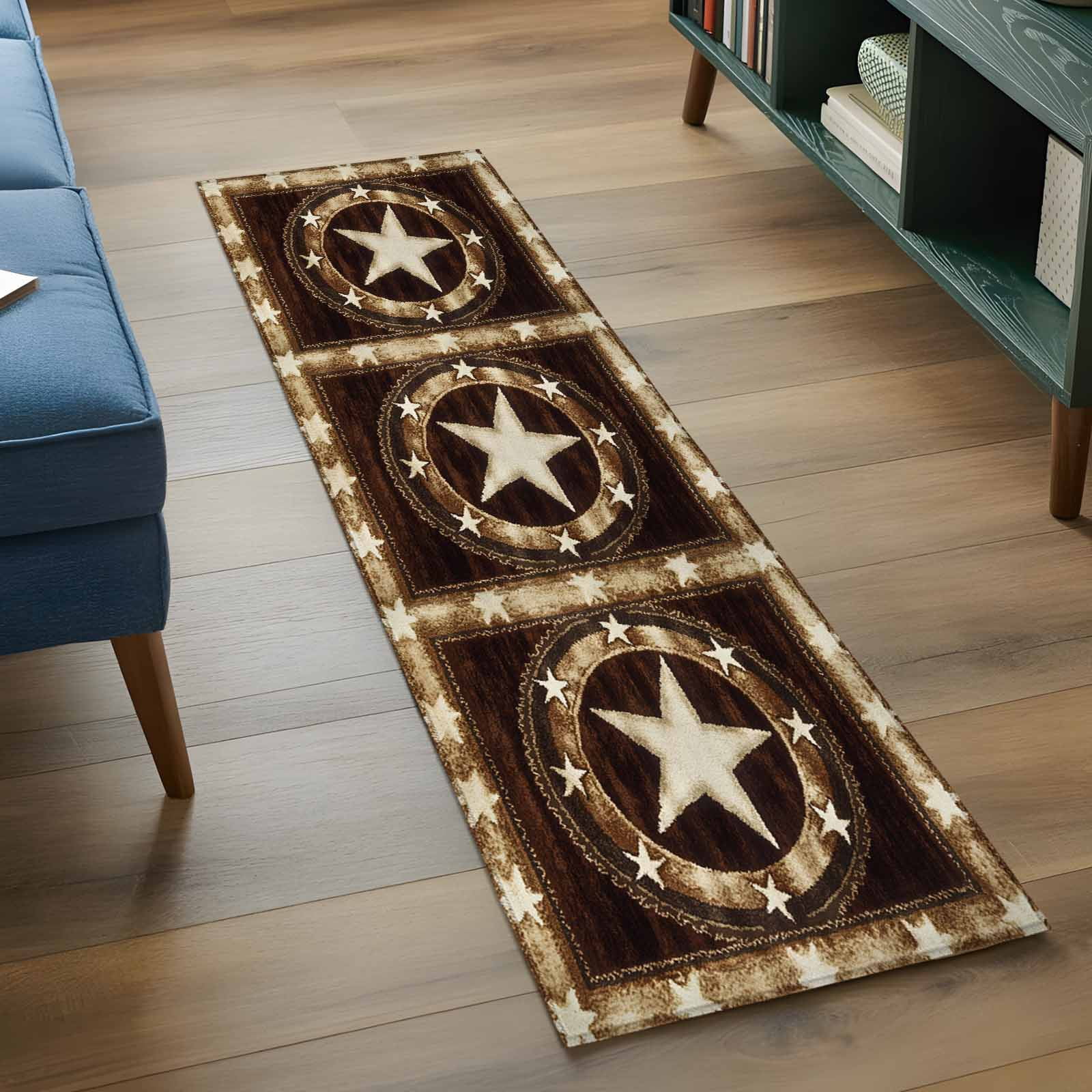 Brown Texas Star Western Kitchen Runner Rug 2x6 Washable Runners for Hallway Non Slip Country Retro Wooden Large Area Rug Indoor Floor Carpet for Bathroom Laundry Entryway Bedroom Living Room