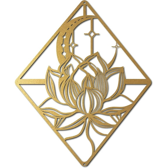 Lotus Wall Art Metal Moon Flower Black Ornaments Wall Decor Signs Hanging Sculpture for Home Bedroom Kitchen Garden Housewarming Gift Christmas Holiday Decoration 11.4 x 9.5 Inch(Gold)