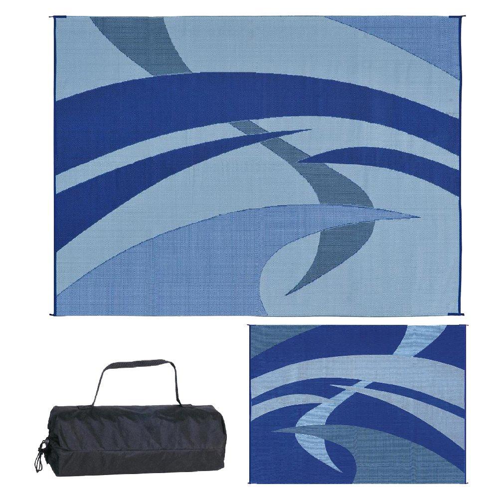 Reversible Mats 159123 Outdoor Patio / RV Camping Mat Swirl (Blue