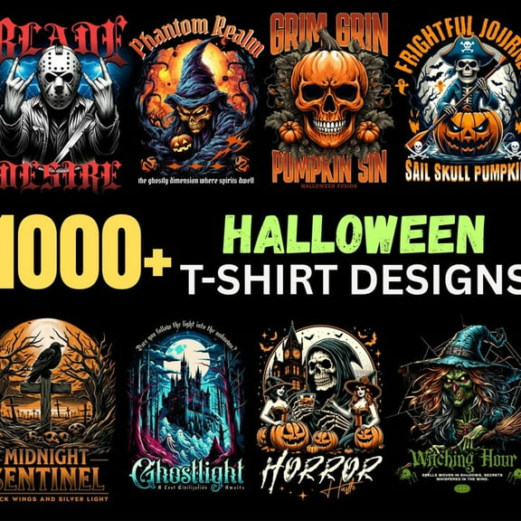1,000  Halloween T-Shirt Design Bundle PNG | Spooky Ghost, Witch, Haunted House, Scary Skull, Horror Clipart for Cricut, Sublimation, POD