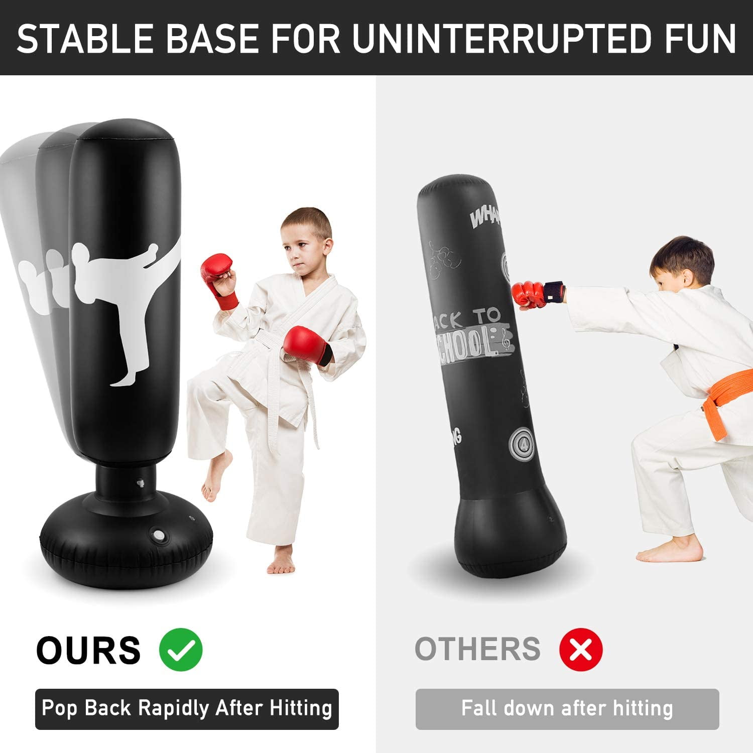 Sac De Sable R/ésistant pour Adultes Et Enfants Sac De Sable Autoportant MMA Boxe Taekwondo Muay Thai Riosupply Punching Ball Gonflable De 63 Pouces