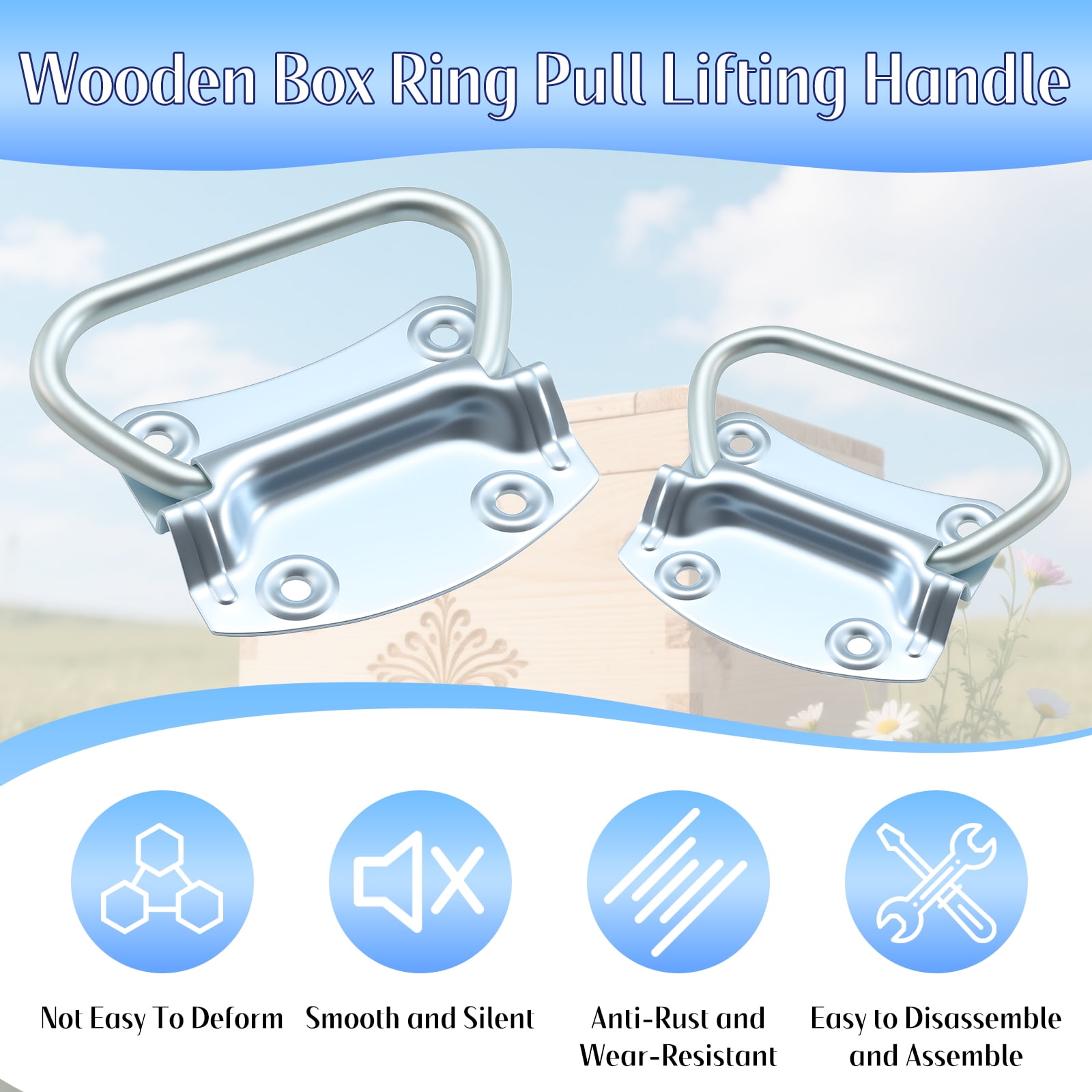 WellMade 8 Pack Pull Ring Handles, Heavy Duty Metal Industrial Equipment Box Pull Handle Ring Handle Hardware, 3-1/2 inch Chest Handles for Cabinet Toolbox