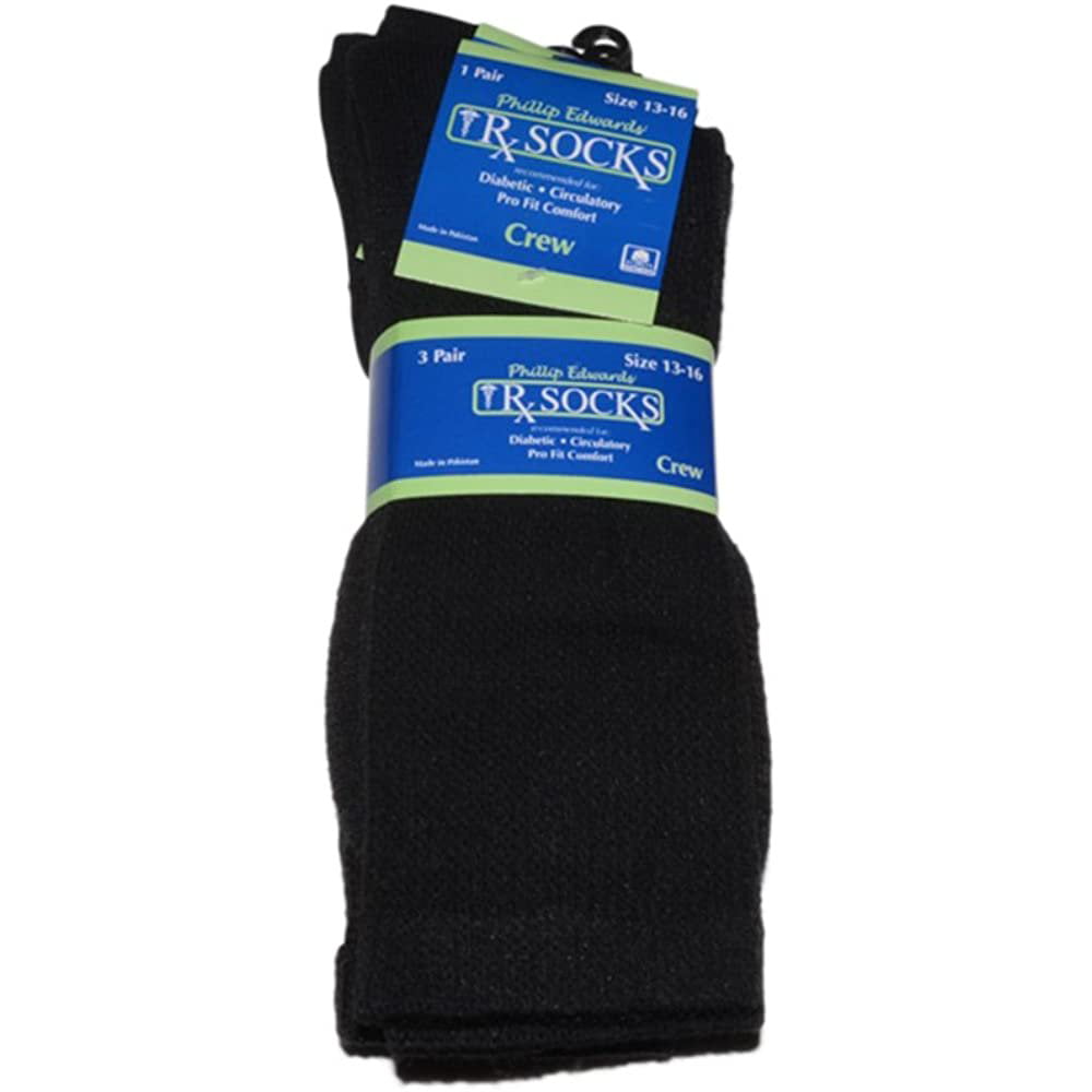 Black Diabetic Socks for Men XL Socks Mens 13-16 Non Binding Crew Socks ...