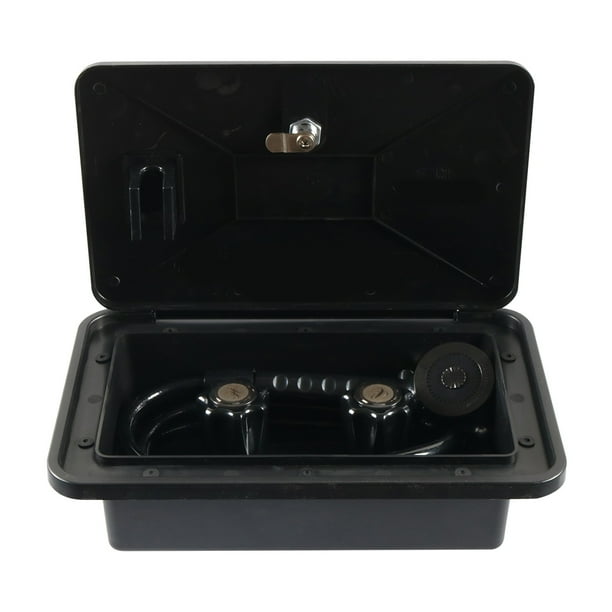 Kit de caja de ducha exterior RV con manguera grifo campista de cabezal con cabezal de ducha exterior, remolque de acampar al aire libre para limpieza de baños de plástico negro sidaley VI002240-02B