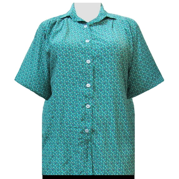 A Personal Touch Women's Plus Size Short Sleeve Button-Up Print Blouse with Pleats - Confetti - 2X