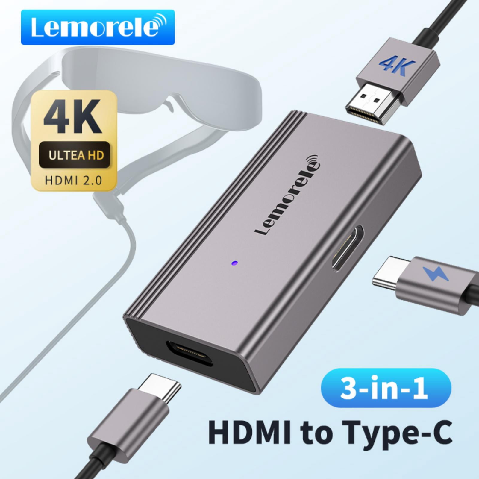 Lemorele HDMI to USB C Adapter, 4K 60Hz Converter for Monitor, Portable Screen, AR Glasses,Type-C Adapter for XREAL Air, Rokid, Nintendo Switch,PS4/PS5,Aluminum Alloy, Plug & Play