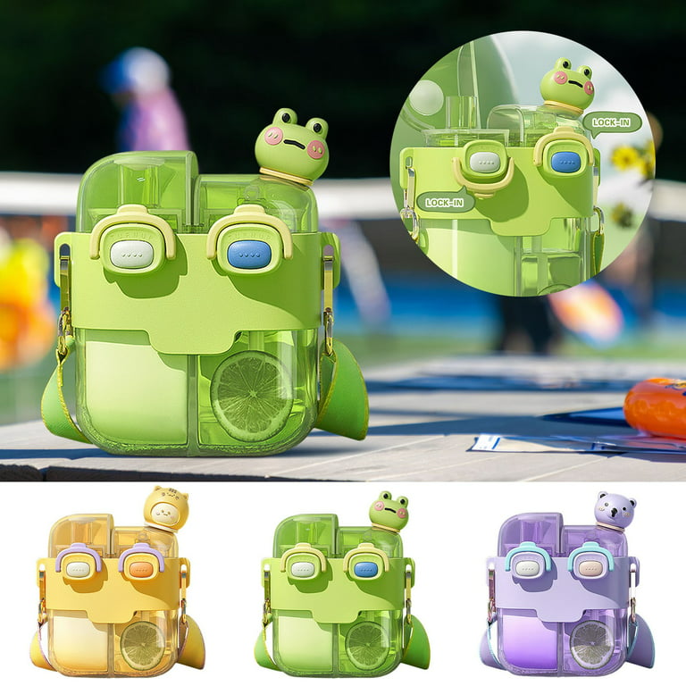 Vikakiooze Water Bottle for Kids with Two Straws Dual Use Large Capacity  Leakproof Water Jug with Shoulder Strap for Outdoor Cute Frog Bottle  Creative Kettle for Children,Home Clearance 