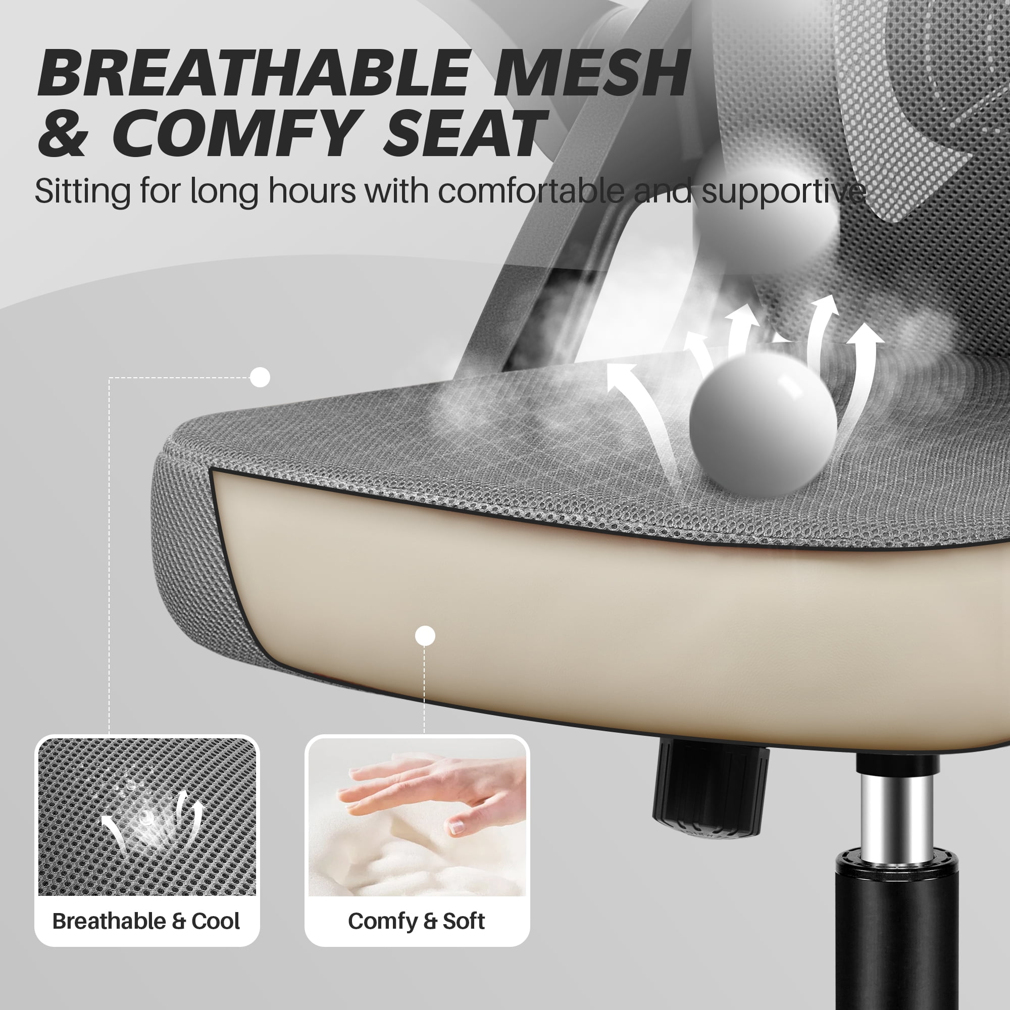 COOLHUT Office Chair, 300LBS Ergonomic Desk Chair with Adjustable Lumbar Support, Mesh Computer Chair, Executive Chairs for Home Office Comfortable Lumbar Support 8-Year Warranty, Dark Gray