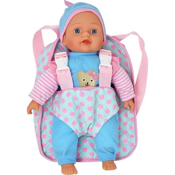 Dolls To Play 13in Soft Baby Doll with Pink Backpack Carrier, Lifelike Weighted Body, Machine Washable, Ages 3