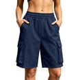 thumbnail image 2 of Cagogo Women Plus Size Cargo Bermuda Shorts Elastic Waist Pants with Pockets Casual Loose Fit Active Summer Workout Beach Lounge Travel Shorts, Navy M, 2 of 9