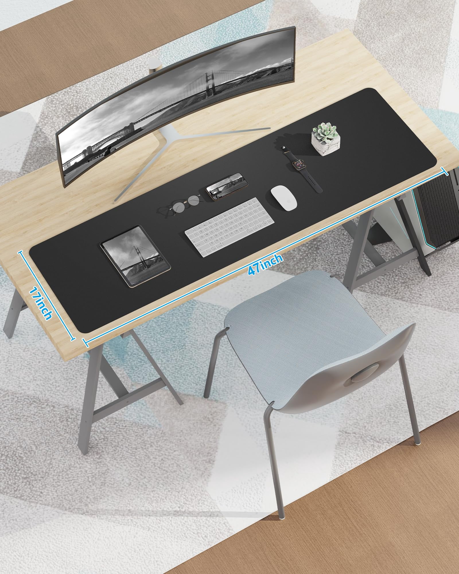 Large Desk Pad Mat Mouse Office  Non-slip Pu Leather Blotter Waterproof For Office/home/decor (black 48" X 17")