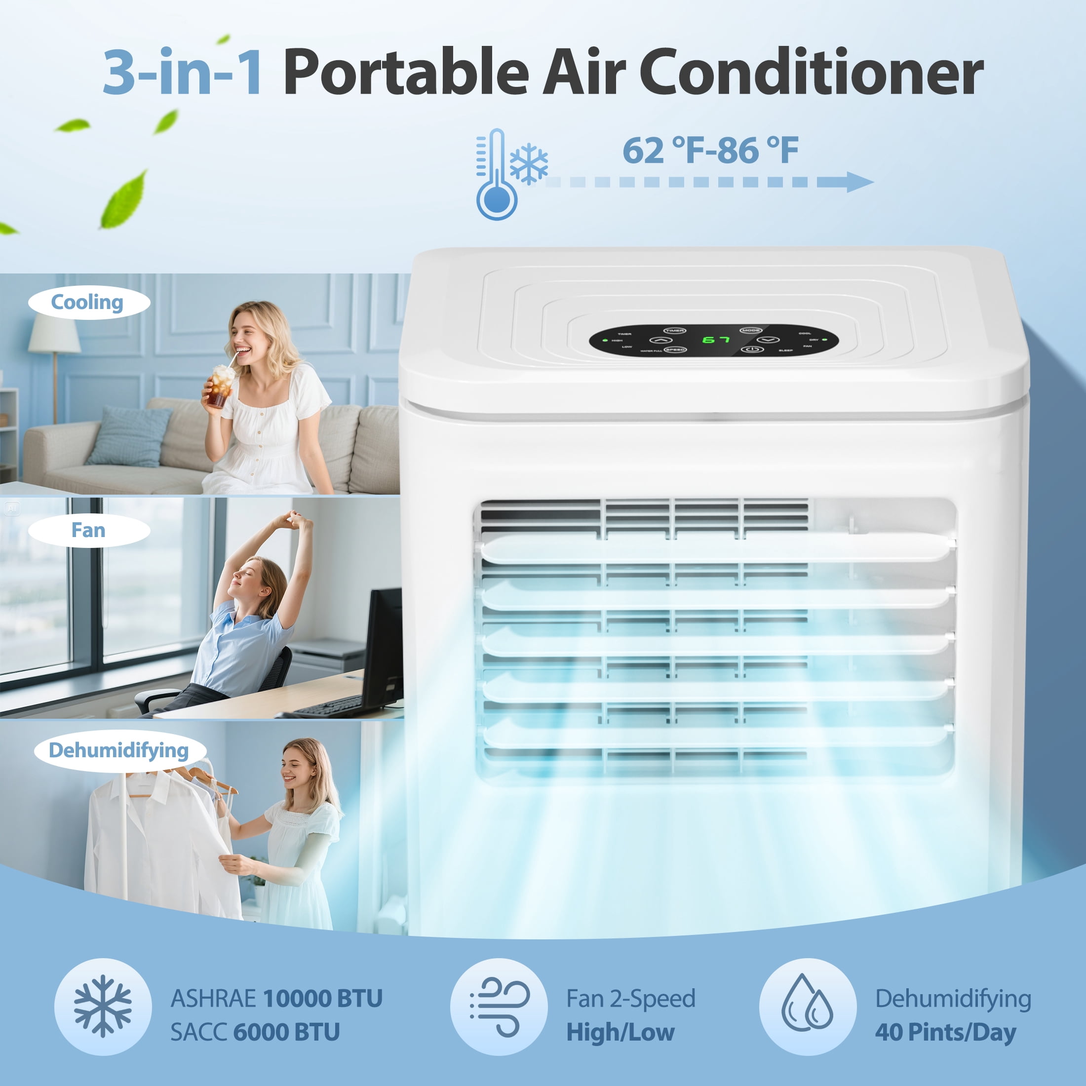 LifePlus Portable Air Conditioner 10000BTU Ashrae ( 6000BTU) Indoor Room AC Unit Dehumidifier Window Kit Remote Control Easy&Efficient Bedroom