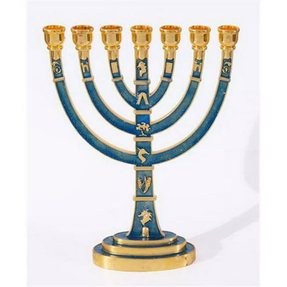 Holy Land Gifts 12 Tribes Menorah - 7 Branched, Blue Coated - No.42139
