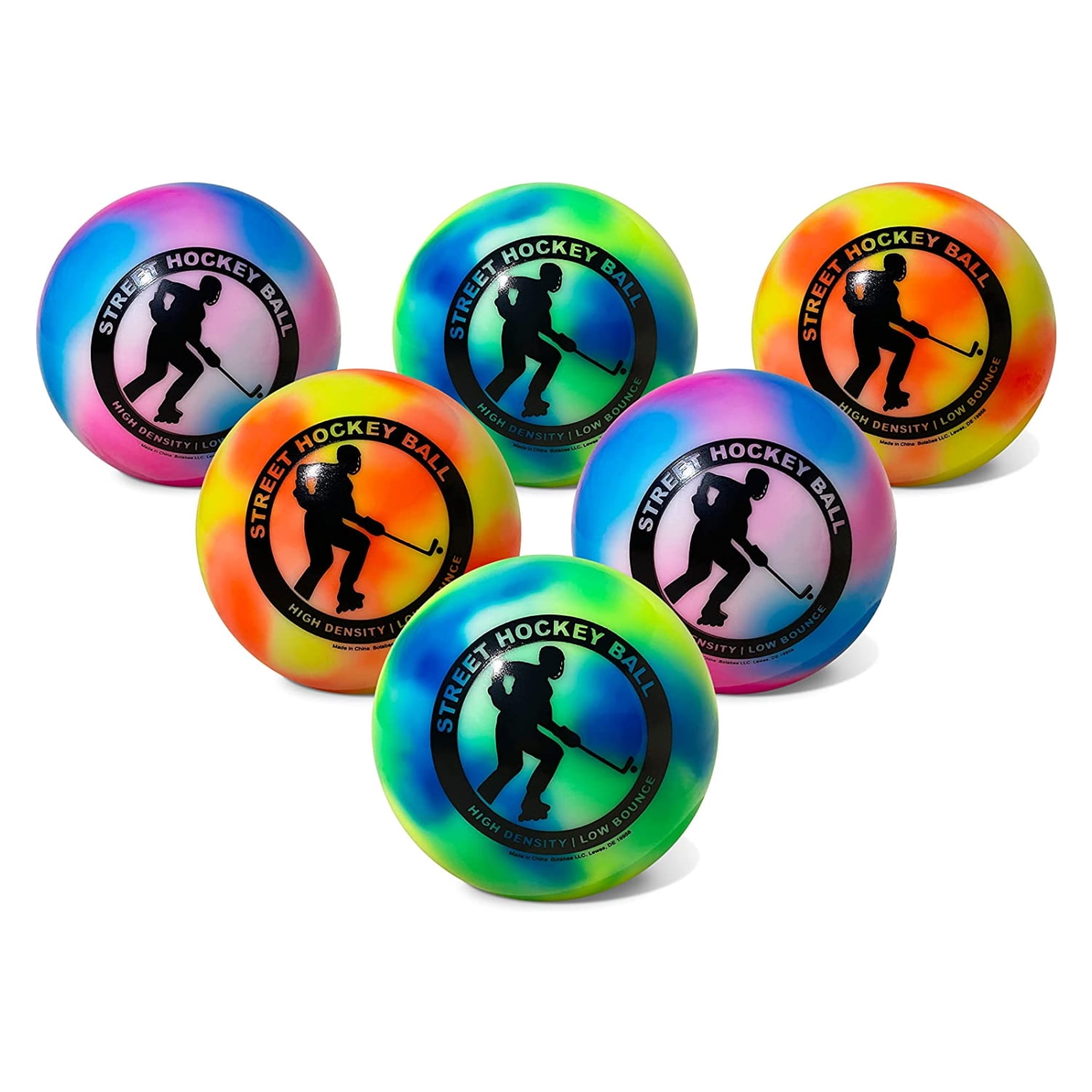 Botabee 6 Pack Outdoor Street Hockey Balls | Multi-Colored, High Density, Minimal Bounce