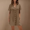 thumbnail image 4 of Uaswgudfs ​Women's Casual Short Sleeve V-Neck Midi Dress​ - Summer A-Line Design with Lightweight Fabric & Button Front Details Brown M, 4 of 9