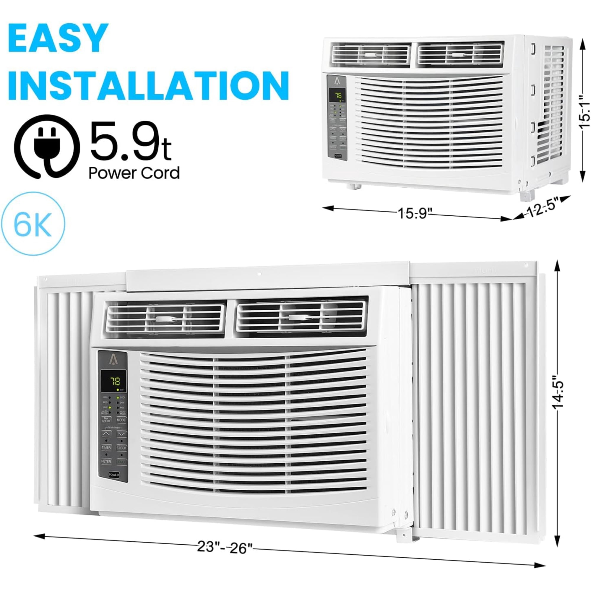 Garvee 6000 BTU Window Air Conditioner with Remote, Covers up to 250 Sq. ft, White