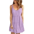 thumbnail image 2 of FcBaudy Robe Camis Sans Manches à Col Rond, Robes pour Femmes, Robes pour Femmes Mode Féminine Été Décontractée Bretelles Col Rond Couleur Unie Robe Sans Manches Femme Lavage à l'Eau Jupe à Plis, 2 of 7