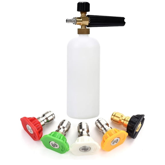 Tool Daily Foam Cannon Pressure Power Jet Washer Quick Release, Adjustable Nozzle with 1/4 Inch Quick Connector, 1 Liter, 5 Pressure Washer Nozzle Tips
